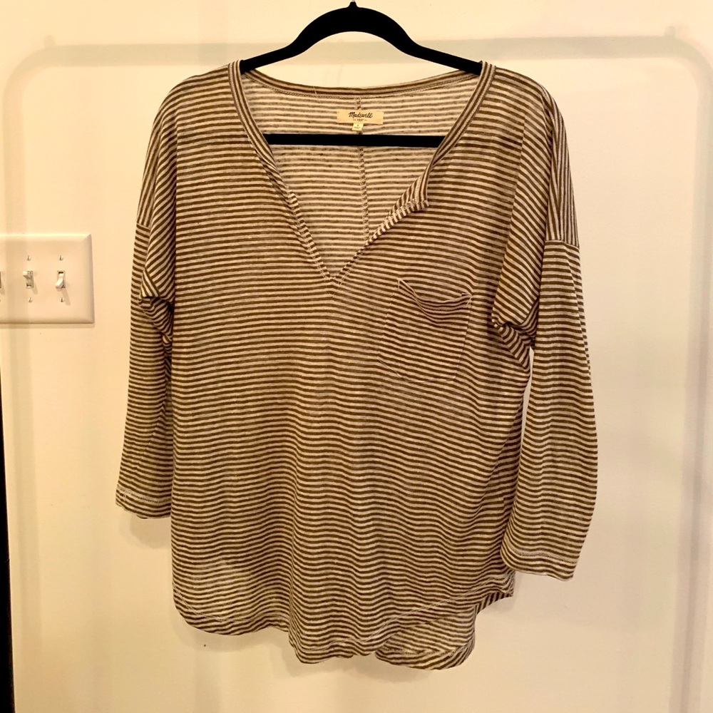 olive and cream colored madewell tunic top